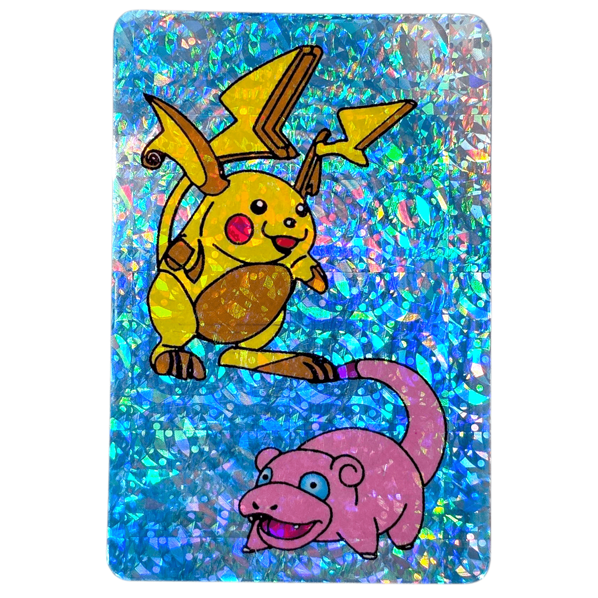 Amada - Raichu & Slowpoke - Prism Holo Sticker Card - 1998 Pocket Mons Top Collectibles Amada - Raichu & Slowpoke - Prism Holo Sticker Card - 1998 Pocket Mons Top Collectibles