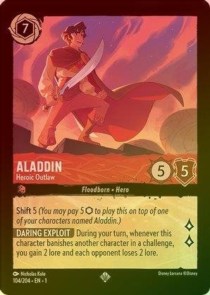 lorcana first chapter rare cards Lorcana - Aladdin (Heroic Outlaw) - 104/204 - Super Rare (Foil)