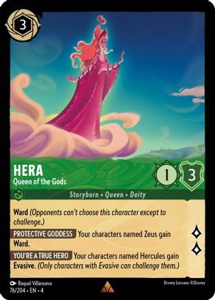 Lorcana - Hera (Queen of the Gods) - 76/204 - Rare - Ursula's Return Top Collectibles Lorcana - Hera (Queen of the Gods) - 76/204 - Rare - Ursula's Return Top Collectibles