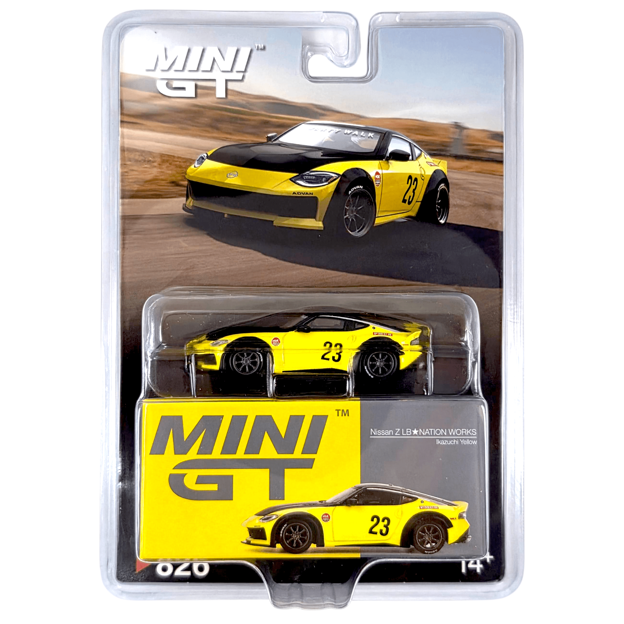 MINI GT Nissan LB☆WORKS IMX Mini GT - Nissan Z LB-NATION WORKS – Ikazuchi Yellow – Top