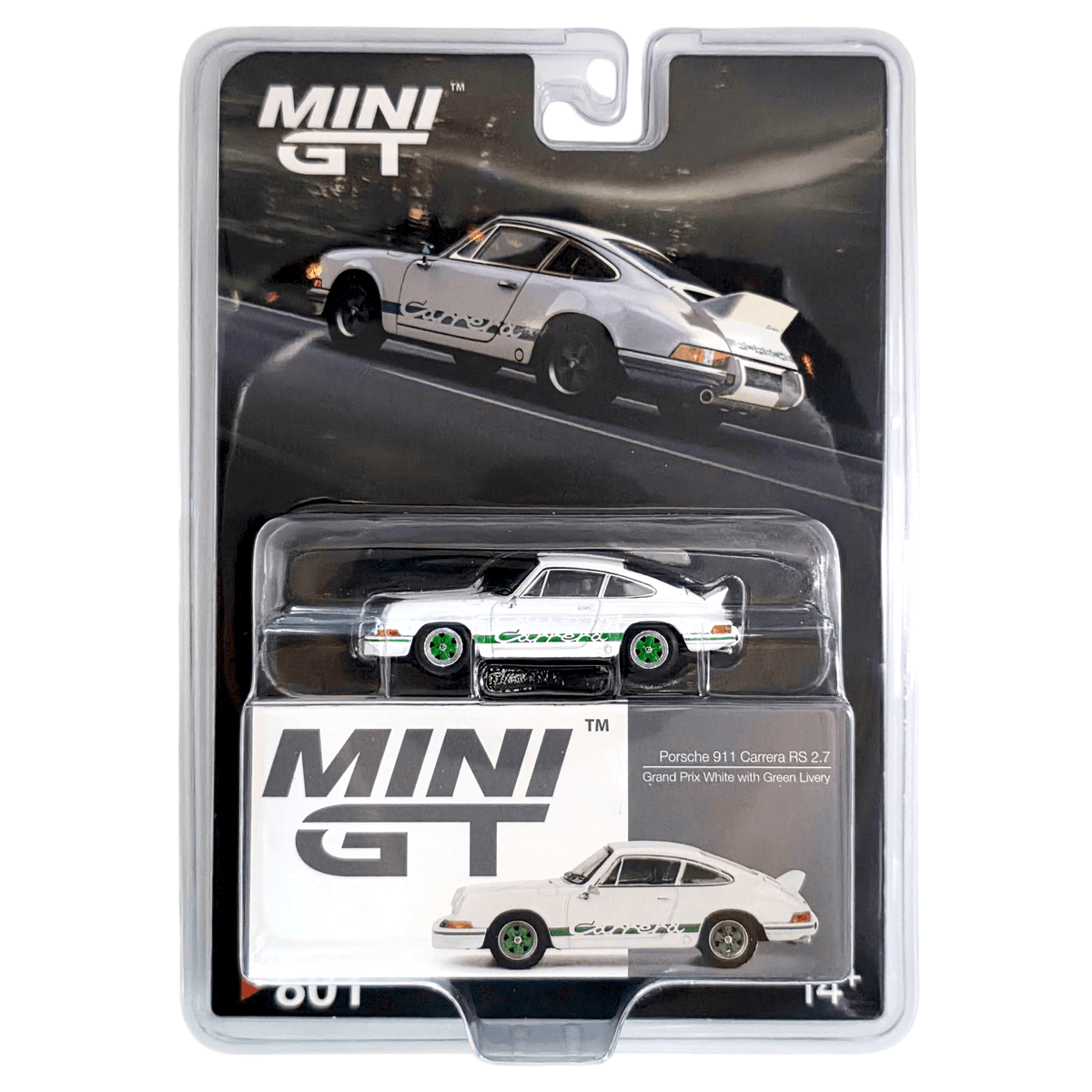 Mini GT - Porsche 911 Carrera RS 2.7 Grand Prix – White with Green