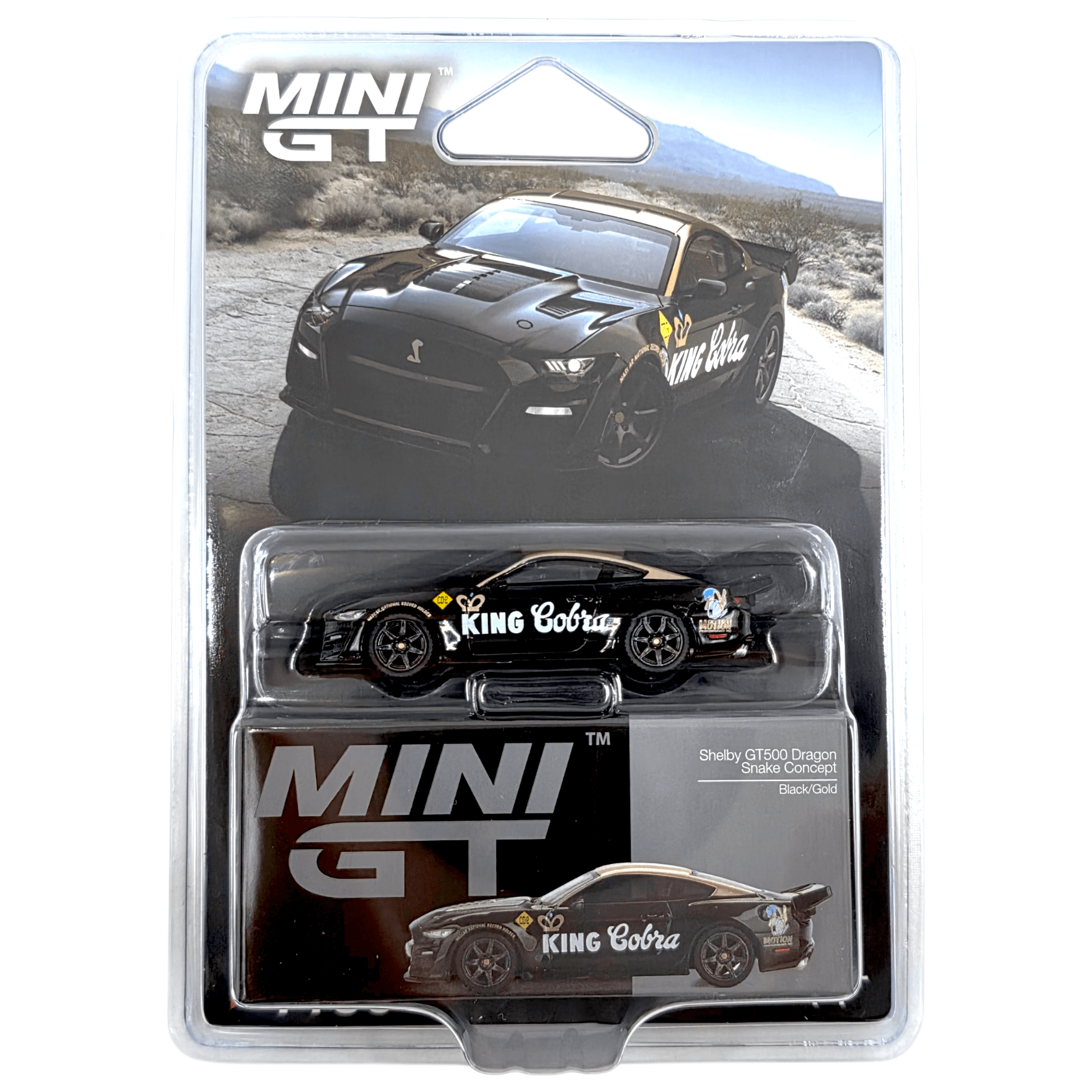 シェルビーGT500 ドラゴンスネークコンセプト ブラック/ゴールドチェイスカー Mini GT - Shelby GT500 Dragon Snake Concept – Black/Gold – Top