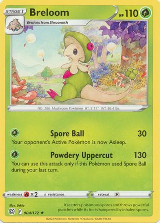 pokemon sword and shield brilliant stars rare cards Breloom (004/172) [Sword & Shield: Brilliant Stars] Moderately Played