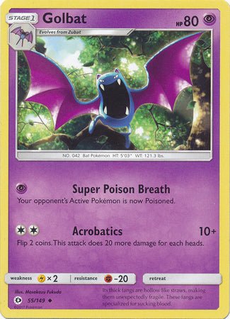 Pokemon - Golbat - 55/149 - Uncommon - Sun & Moon: Base Set Series Top Collectibles Pokemon - Golbat - 55/149 - Uncommon - Sun & Moon: Base Set Series Top Collectibles