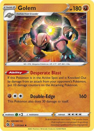 Pokemon - Golem - 137/264 - Rare - Sword & Shield: Fusion Strike Serie Top Collectibles Pokemon - Golem - 137/264 - Rare - Sword & Shield: Fusion Strike Serie Top Collectibles