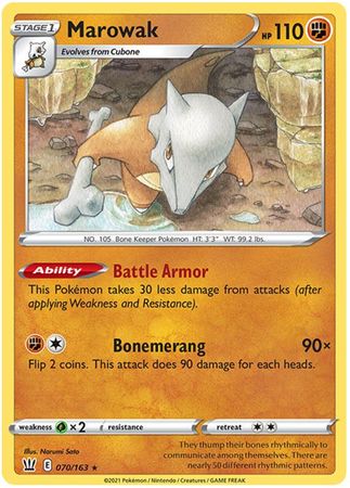 Pokemon - Marowak - 070/163 - Rare - Sword & Shield: Battle Styles Sin Top Collectibles Pokemon - Marowak - 070/163 - Rare - Sword & Shield: Battle Styles Sin Top Collectibles