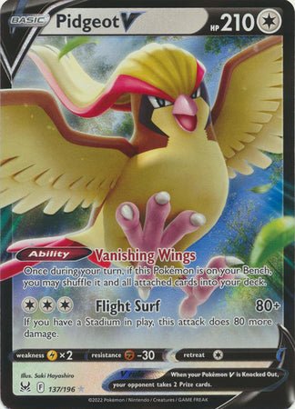 Pokemon - Pidgeot V - 137/196 - Ultra Rare - Sword & Shield: Lost Orig Top Collectibles Pokemon - Pidgeot V - 137/196 - Ultra Rare - Sword & Shield: Lost Orig Top Collectibles