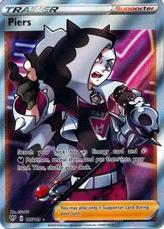 Pokemon - Piers - 187/189 - Full Art Ultra Rare - Sword & Shield: Dark Top Collectibles Pokemon - Piers - 187/189 - Full Art Ultra Rare - Sword & Shield: Dark Top Collectibles