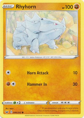 Pokemon - Rhyhorn - 096/202 - Common - Sword & Shield: Base Set Series Top Collectibles Pokemon - Rhyhorn - 096/202 - Common - Sword & Shield: Base Set Series Top Collectibles