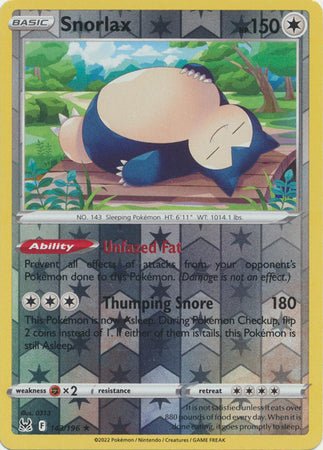 Pokemon - Snorlax - 143/196 - Holo Rare Reverse Holo - Sword & Shield: Top Collectibles Pokemon - Snorlax - 143/196 - Holo Rare Reverse Holo - Sword & Shield: Top Collectibles