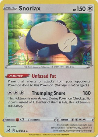 Pokemon - Snorlax - 143/196 - Holo Rare - Sword & Shield: Lost Origin Top Collectibles Pokemon - Snorlax - 143/196 - Holo Rare - Sword & Shield: Lost Origin Top Collectibles