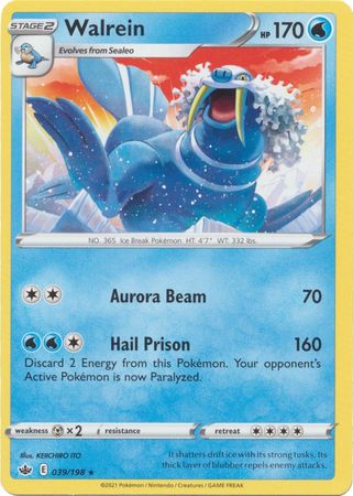 Pokemon - Walrein - 039/198 - Rare - Sword & Shield: Chilling Reign Se Top Collectibles Pokemon - Walrein - 039/198 - Rare - Sword & Shield: Chilling Reign Se Top Collectibles