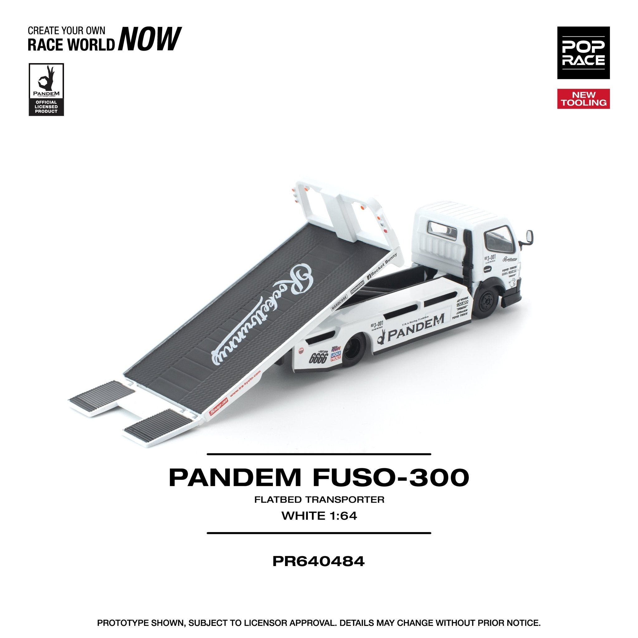 Pre-Order* Pop Race - Pandem Fuso 300 Flatbed Transporter – White