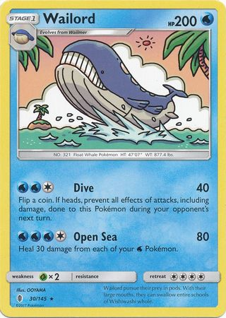 Pokemon - Wailord - 30/145 - Rare - Sun & Moon: Guardians Rising Series