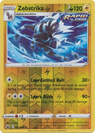 Pokemon - Zebstrika - 051/198 - Rare Reverse Holo - Sword & Shield: Chilling Reign Series