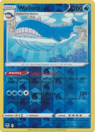 Pokemon - Wailord - 038/195 - Uncommon Reverse Holo - Sword & Shield: Silver Tempest Series