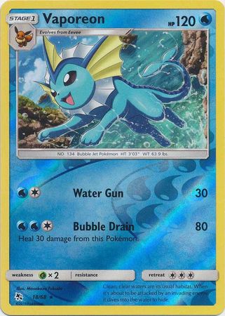 Pokemon - Vaporeon - 18/68 - Holo Rare Reverse Holo - Hidden Fates Series