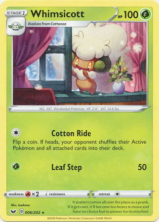 Pokemon - Whimsicott - 006/202 - Rare - Sword & Shield: Base Set Series