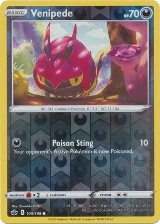 Pokemon - Venipede - 105/198 - Common Reverse Holo - Sword & Shield: Chilling Reign Series