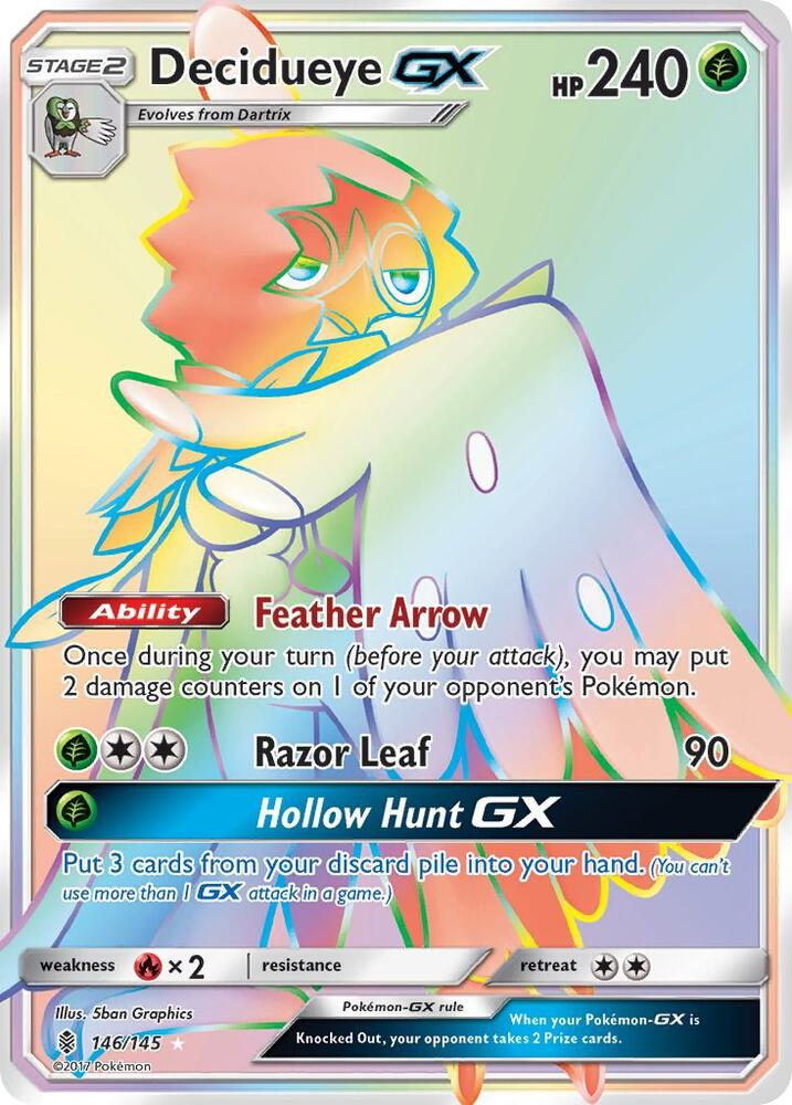 Pokemon - Decidueye GX - 146/145 - Secret Rare - Sun &amp; Moon: Guardians Rising Series