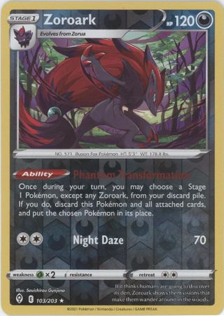 Pokemon - Zoroark - 103/203 - Holo Rare Reverse Holo - Sword & Shield: Evolving Skies Series