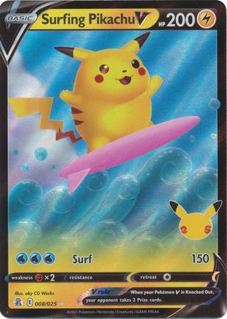 Pokemon - Surfing Pikachu V - 8/25 - Ultra Rare - Celebrations Series