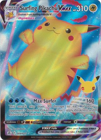 Pokemon - Surfing Pikachu VMAX - 9/25 - Ultra Rare - Celebrations Series