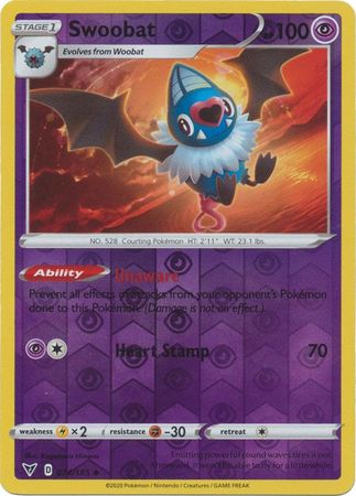 Pokemon - Swoobat - 074/185 - Uncommon Reverse Holo - Sword & Shield: Vivid Voltage Series