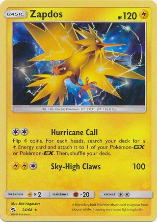 Pokemon - Zapdos - 24/68 - Holo Rare - Hidden Fates Series