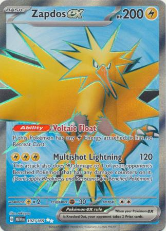 Pokemon - Zapdos ex - 192/165 - Full Art Secret Rare - Scarlet & Violet: 151 Series