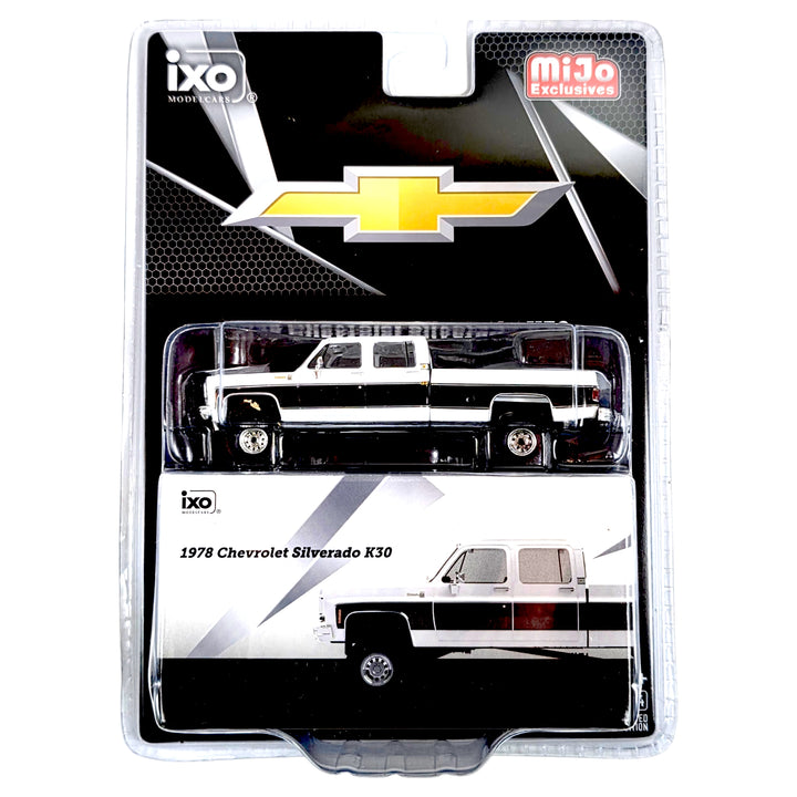 IXO Models - 1978 Chevrolet Silverado K30 Crew Cab Fleetside Lifted – White w/ Black Two Tone – Limited Edition – Mijo Exclusives