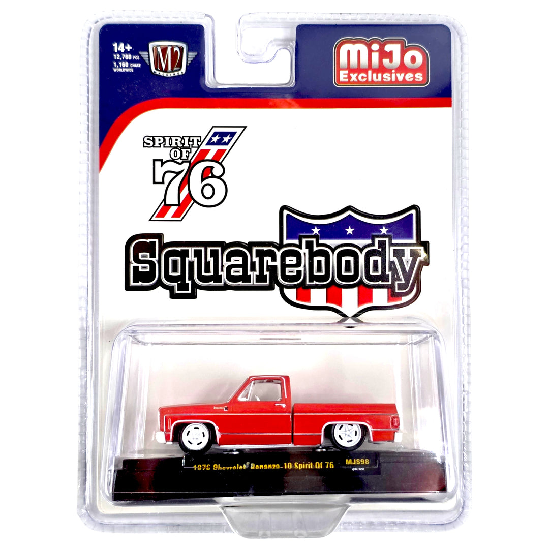 M2 Machines - 1976 Chevrolet Silverado Bonanza-10 SPIRIT OF 76 Squarebody USA Special Edition – Red – MiJo Exclusives *Chase*