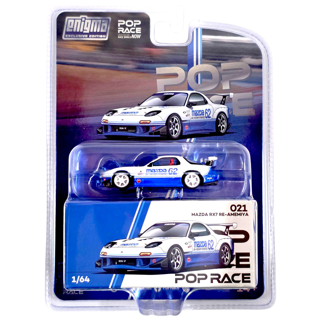 Pop Race - Mazda RX7 RE-AMEMIYA - White / Blue *Enigma Exclusive Edition*