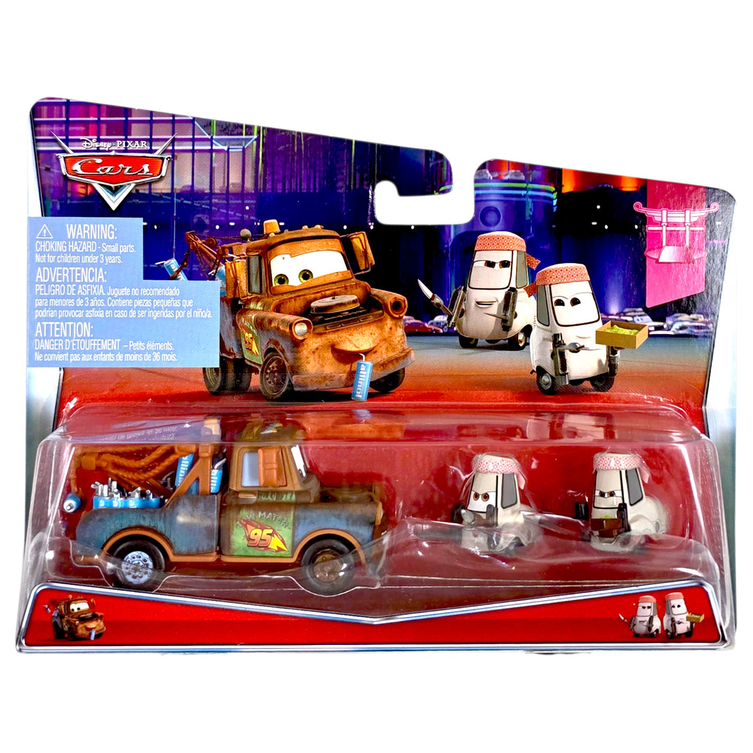Disney Pixar - Mater with Allinol Cans, Edamame Tsashimi &amp; Daisu Tsashimi - 2014 Cars 2-Pack