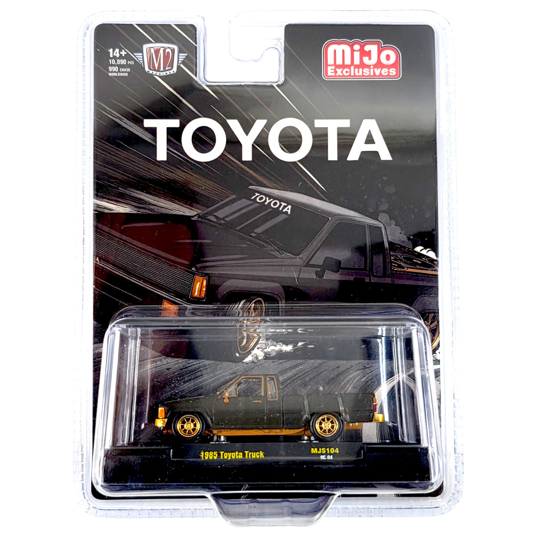M2 Machines - 1985 Toyota Pickup Truck Slammed Custom – Matte Grey w/ Carbon Hood – MiJo Exclusives *Chase*
