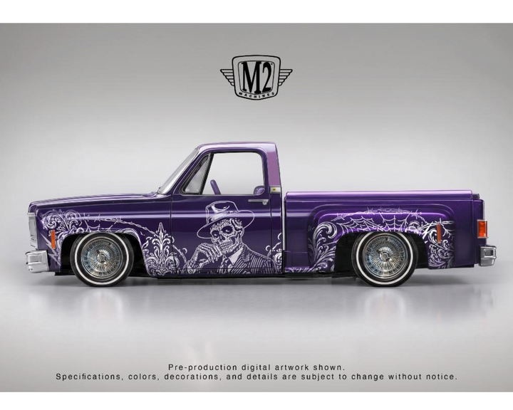 *Pre-Order* M2 Machines - 1979 Chevrolet Silverado Stepside “Dia De Los Muertos” – Purple – Hobby Exclusive