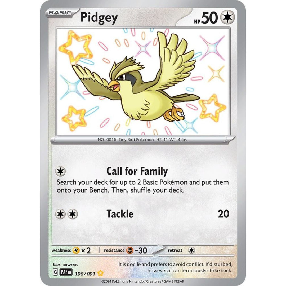 Pokemon - Pidgey - 196/091 - Shiny Rare - Paldean Fates Series