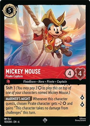 Lorcana - Mickey Mouse (Pirate Captain) - 103/204 - Super Rare - Azurite Sea