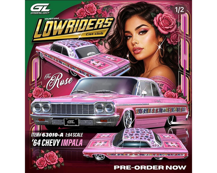 *Pre-Order* Greenlight - Custom Lowriders – 1964 Chevrolet Impala SS Rose – Pink