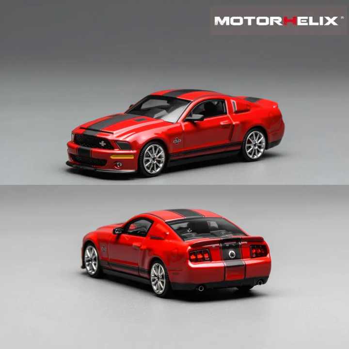 Greenlight x MotorHelix - 2007 Ford Mustang Shelby GT500 Super Snake - Red w/ Black Stripes