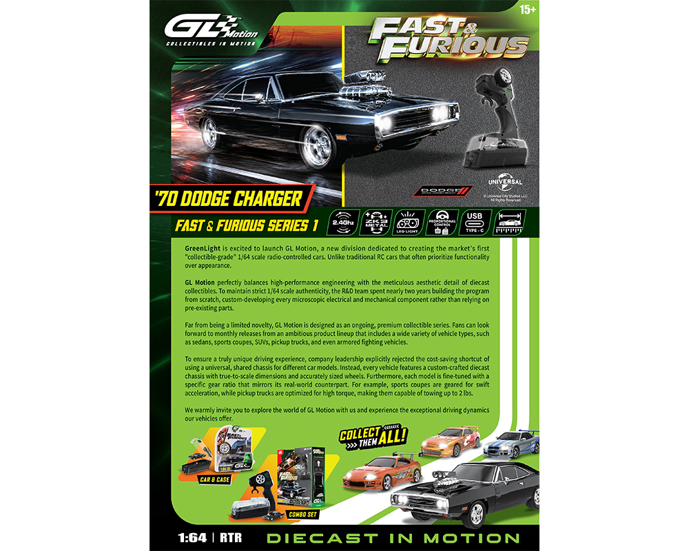 *Pre-Order* Greenlight - RC The Fast &amp; The Furious 1970 Dodge Charger “Dom’s Charger” Combo Set - Greenlight Motion Series