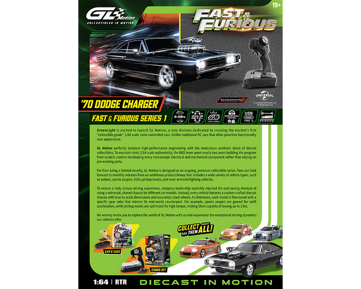 *Pre-Order* Greenlight - RC The Fast &amp; The Furious 1970 Dodge Charger “Dom’s Charger” Combo Set - Greenlight Motion Series