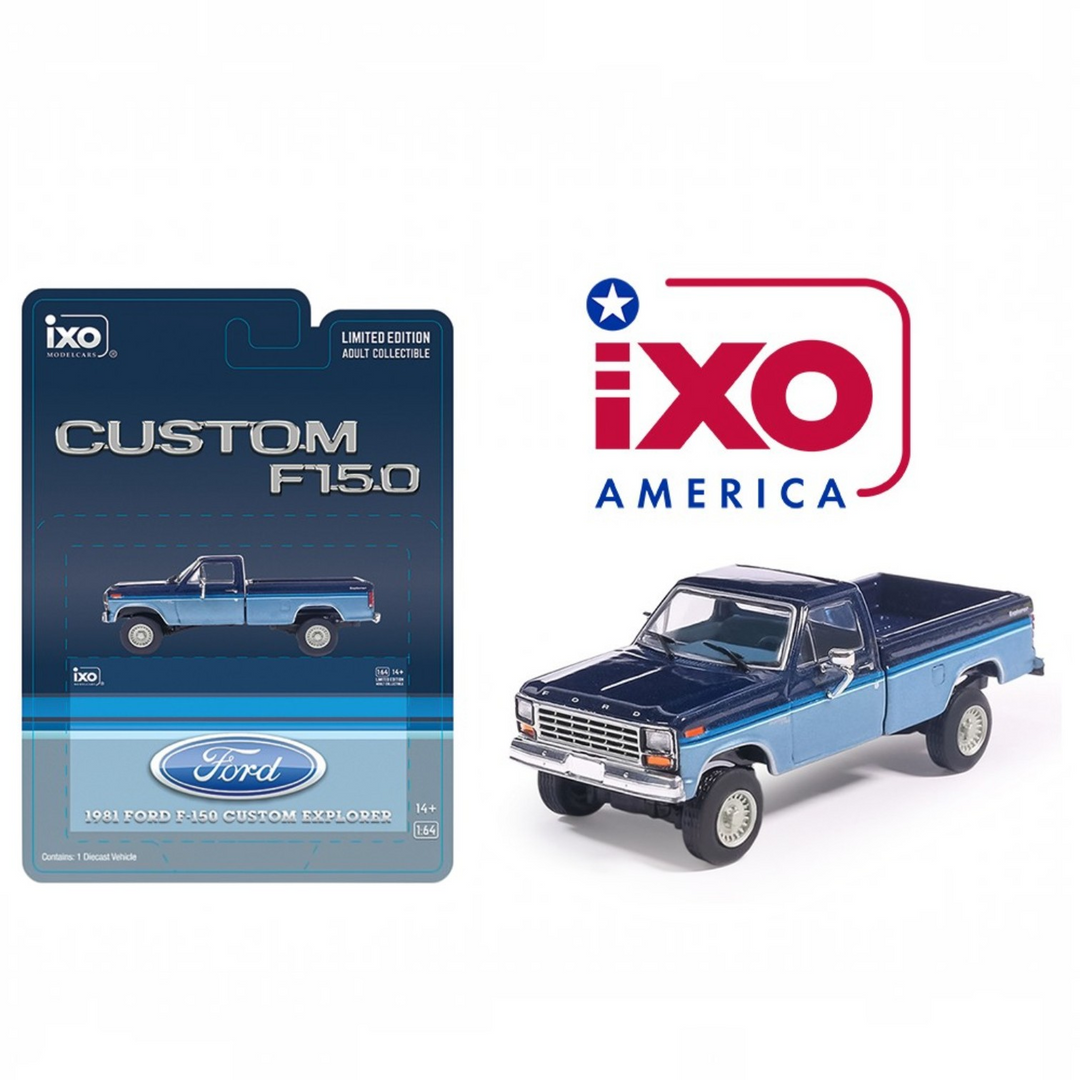 *Pre-Order* IXO Models - 1981 Ford F-150 Custom Explorer Short Bed Styleside 4×2 – Two-Tone Midnight Blue Metallic and Medium Blue Glow – Limited Edition