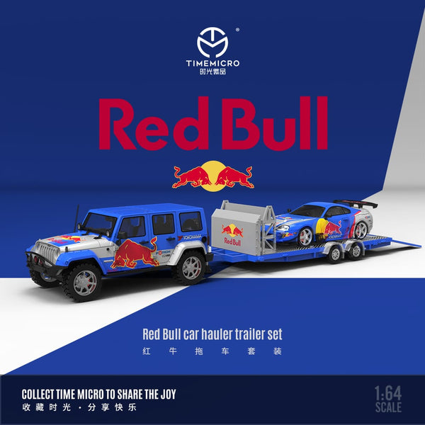 Time Micro - Jeep Wrangler & Toyota Supra A80Z Trailer Set "Red Bull"