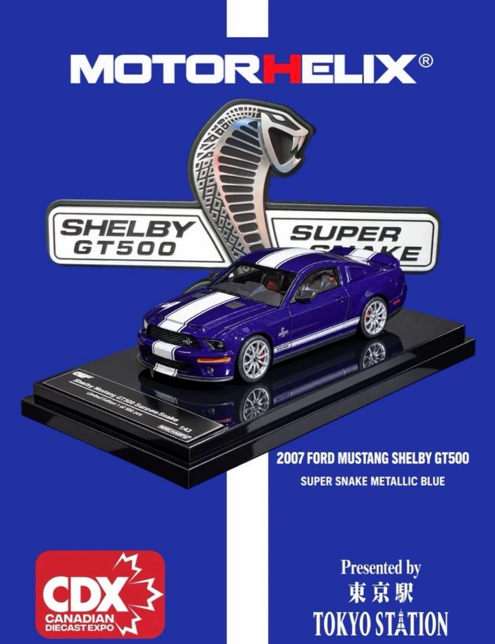 Greenlight x MotorHelix - 2007 Ford Mustang Shelby GT500 Super Snake - Blue w/ White Stripes *Canadian Diecast Expo 2026 Exclusive*