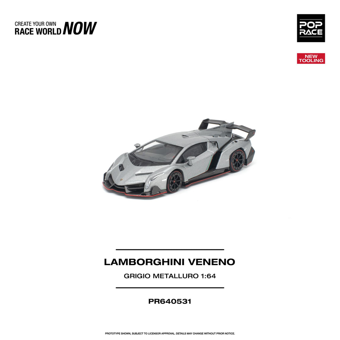 *Pre-Order* Pop Race - Lamborghini Veneno - Grigio Metalluro *New Tooling*