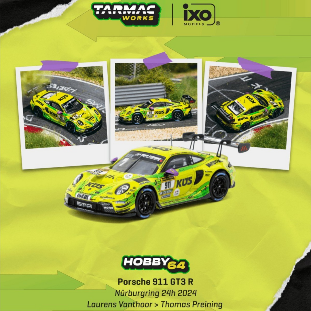 *Pre-Order* Tarmac Works x IXO Models - Porsche 911 GT3 R Nürburgring 24h 2024 Laurens Vanthoor / Thomas Preining / Kevin Estre / Ayhancan Güven - Hobby64 Series