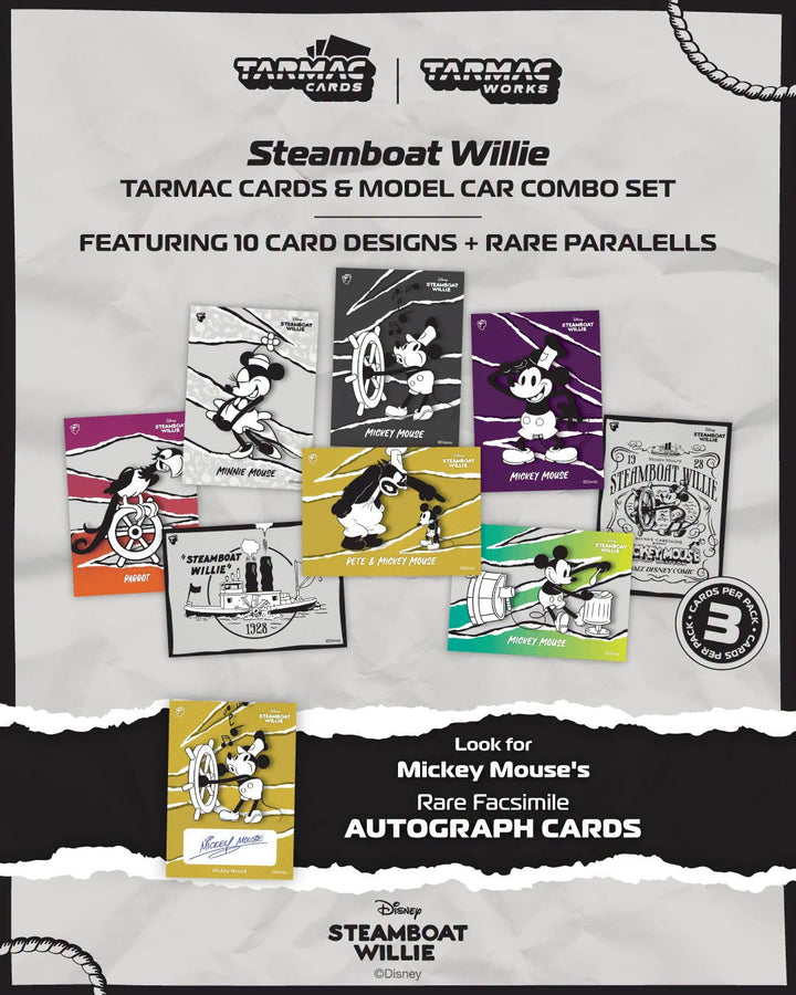 *Pre-Order* Tarmac Works - Toyota Sprinter Trueno AE86 Widebody by Jon Sibal Mickey &amp; Friends Steamboat Willie - Model Car + Tarmac Cards Combo Set