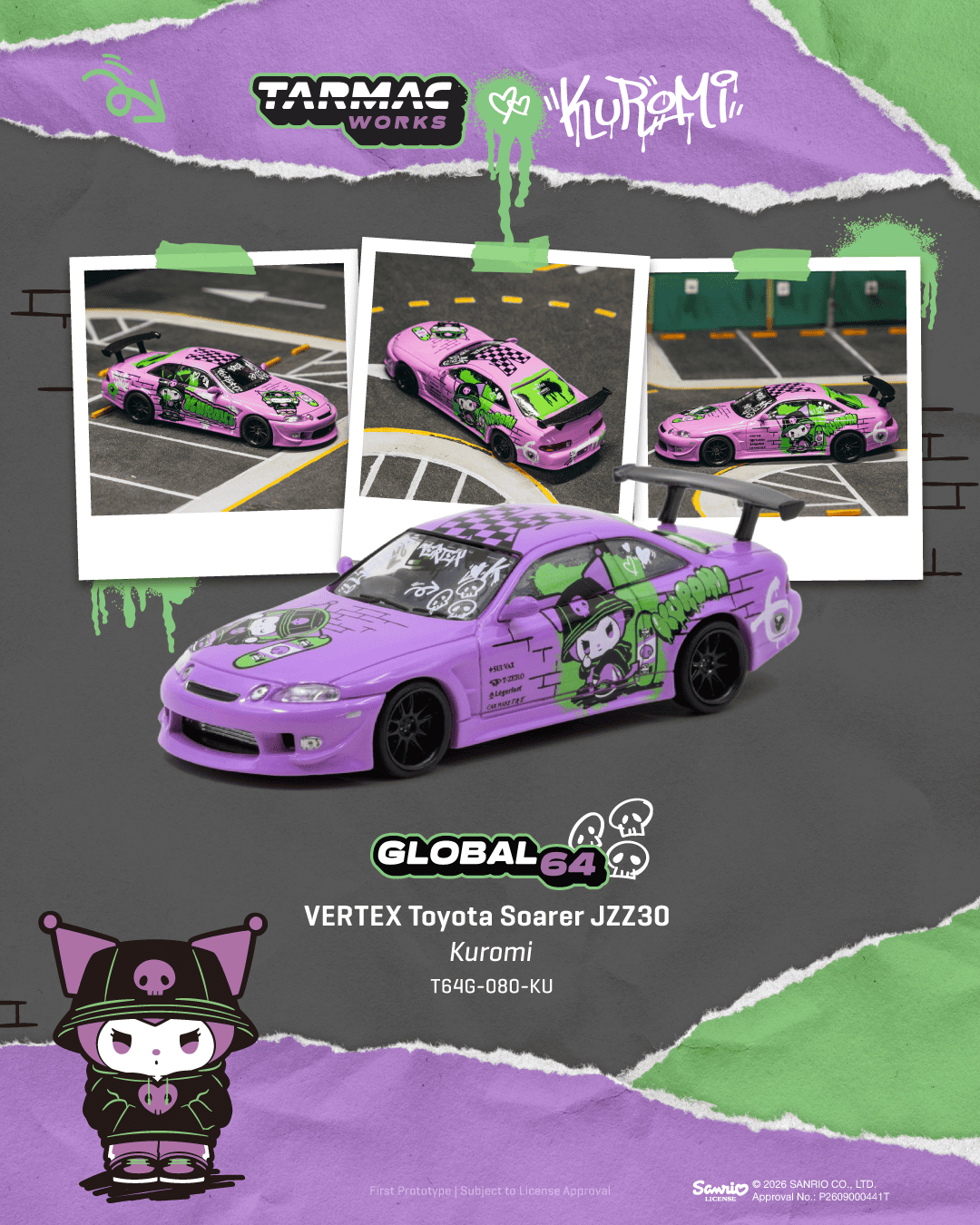 *Pre-Order* Tarmac Works - VERTEX Toyota Soarer JZZ30 Kuromi - Global64 Series