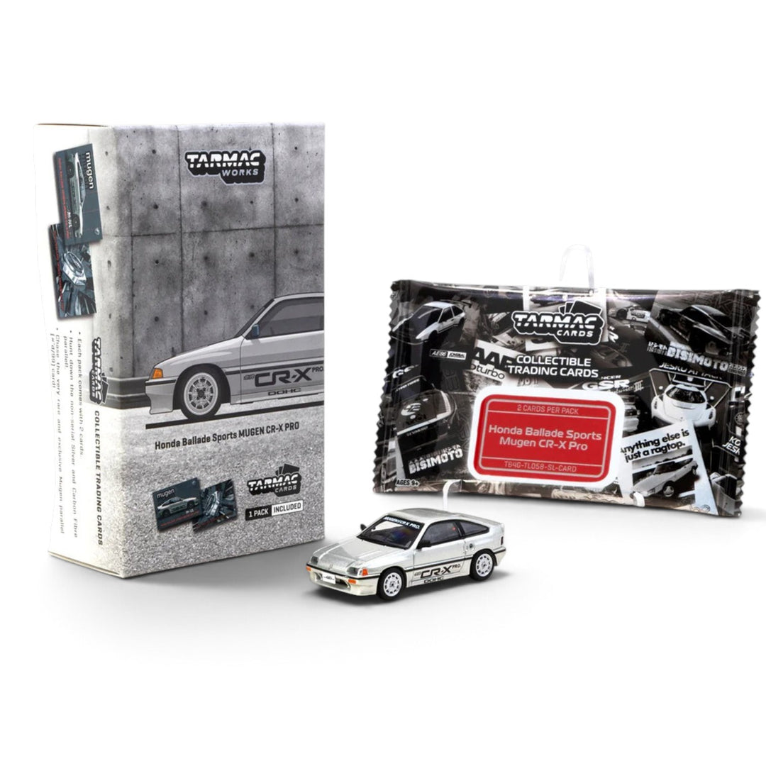Tarmac Works - HONDA Ballade Sports MUGEN CR-X PRO Silver Model Car + Trading Cards Combo Set - Global64 Series